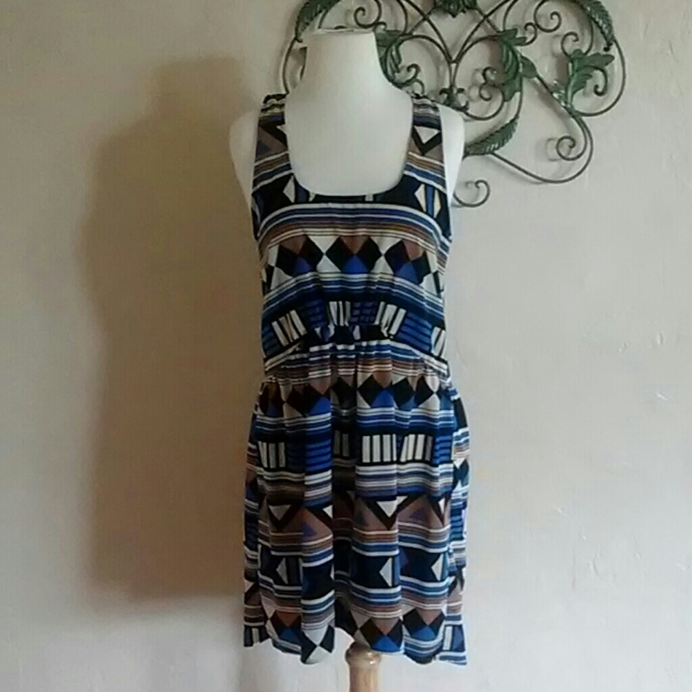 Blue rain geometric pattern dress